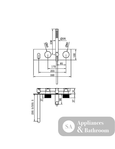 Nero Opal Progressive Shower System w/ 250mm Spout Brushed Bronze NR252003A250BZ - Hand Showers