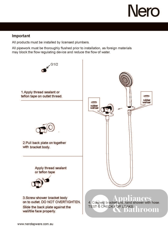 Nero Opal Shower Bracket with Air Shower Brushed Nickel NR251905BN - Hand Showers