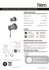 Nero Opal Shower Mixer with Diverter Separate Plate Graphite NR251909eGR - Wall Mixer Diverter