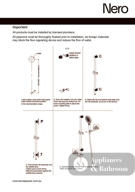Nero Opal Shower Rail Graphite NR251905dGR - Rail Showers