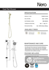 Nero Opal Shower Rail with Air Shower Brushed Gold NR251905aBG - Rail Showers