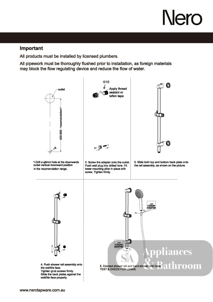 Nero Opal Shower Rail With Air Shower II Brushed Gold NR251905GBG - Rail Showers