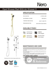 Nero Opal Shower Rail With Air Shower II Brushed Gold NR251905GBG - Rail Showers