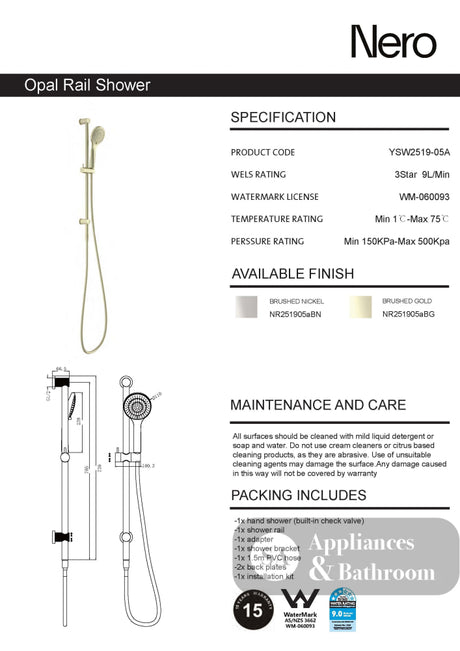 Nero Opal Shower Set with Air Shower Brushed Gold NR251905bBG - Twin Showers