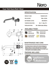 Nero Opal Wall Basin/Bath Mixer 160mm Spout Separate Back Plate Brushed Bronze NR251907B160BZ - Wall Mixers & Spouts
