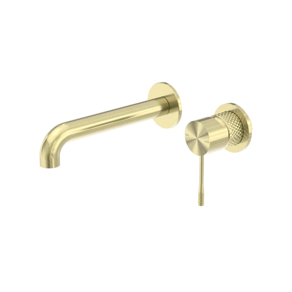 Nero Opal Wall Basin/Bath Mixer 260mm Spout Separate Back Plate Brushed Gold NR251907B260BG - Wall Mixers & Spouts