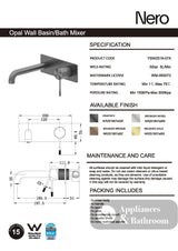 Nero Opal Wall Basin/Bath Mixer Brushed Bronze NR251907aBZ - Wall Mixers & Spouts