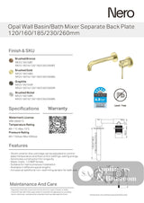 Nero Opal Wall Basin/Bath Mixer Brushed Bronze NR251907bBZ - Wall Mixers & Spouts