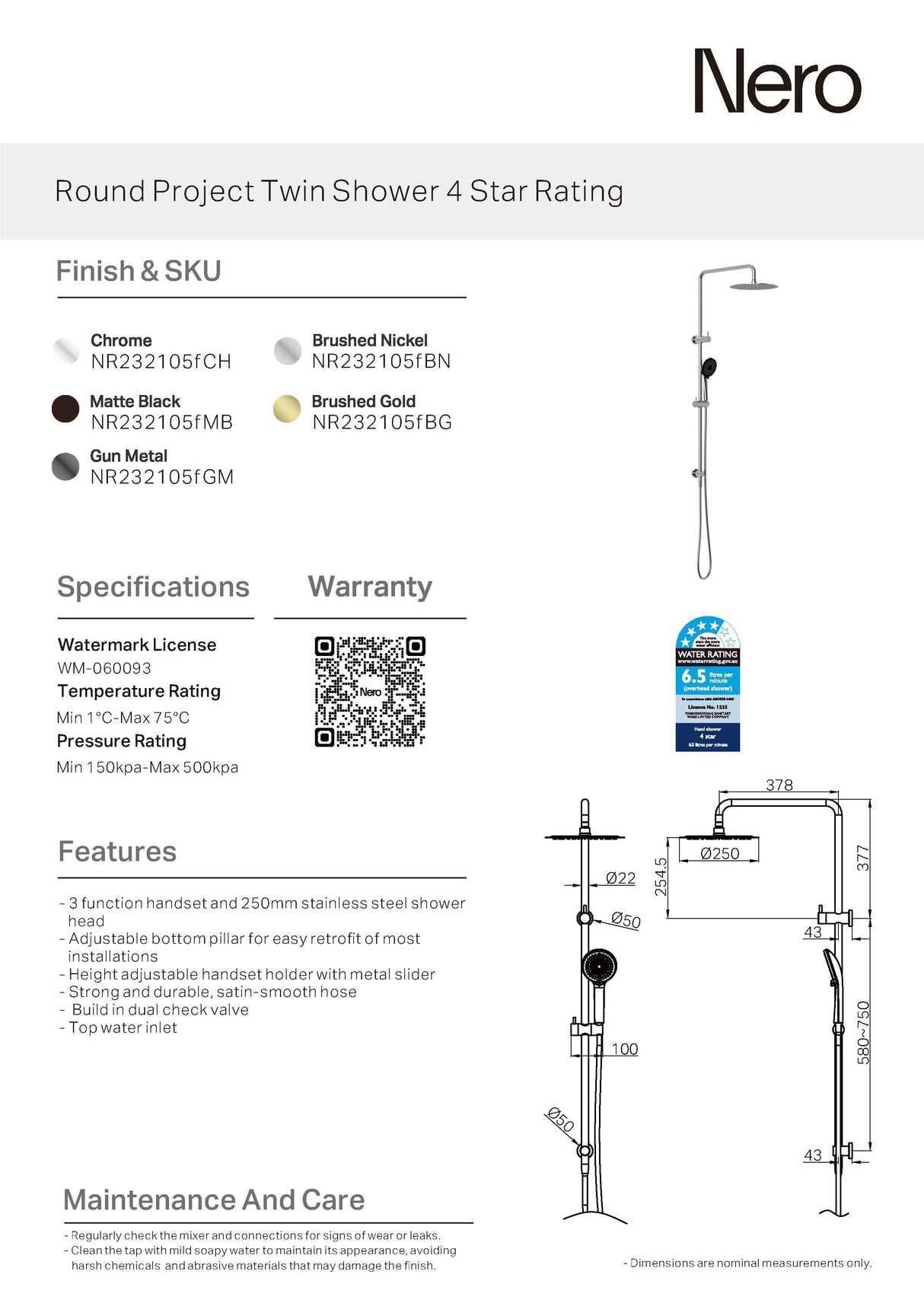 Nero Round Twin Shower Gunmetal NR232105FGM