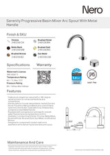 Nero Serenity Progressive Basin Mixer Arc Spout w/ Verde Alpi Handle Gunmetal 24E032GM