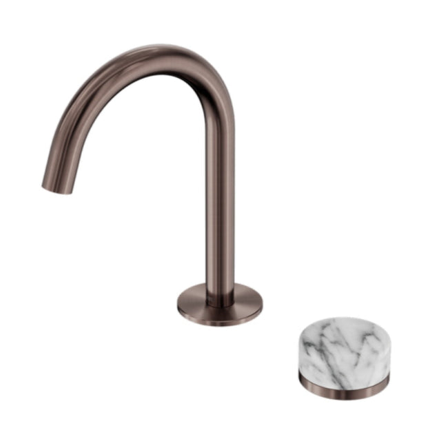 Nero Serenity Progressive Basin Mixer Arc Spout w/ Arabescato Corchia Handle Brushed Bronze 24E034BZ - Basin Mixers