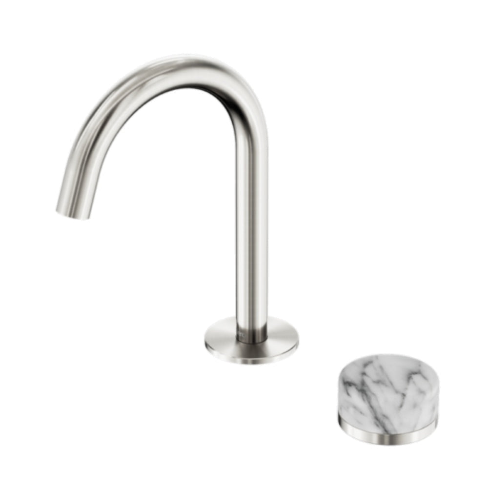 Nero Serenity Progressive Basin Mixer Arc Spout w/ Arabescato Corchia Handle Brushed Nickel 24E034BN - Basin Mixers
