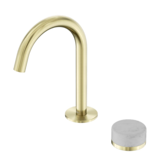 Nero Serenity Progressive Basin Mixer Arc Spout w/ Carrara Handle Brushed Gold 24E031BG - Basin Mixers