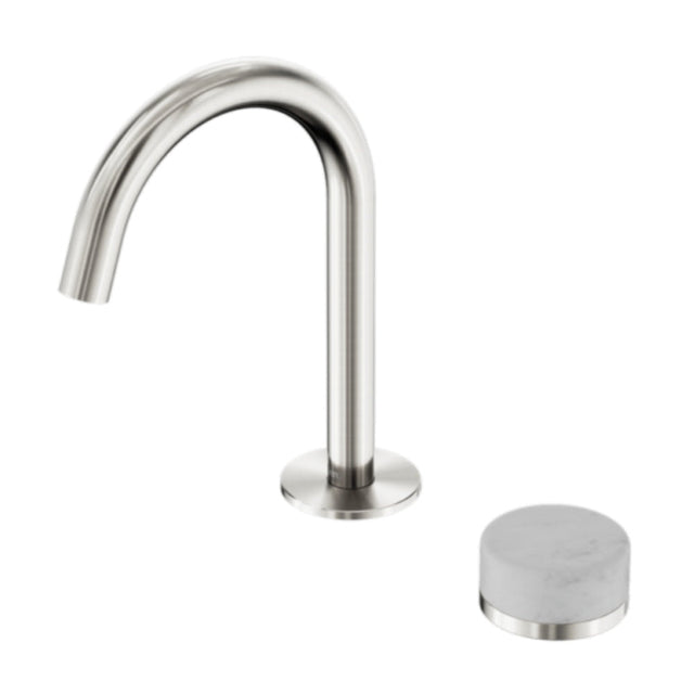 Nero Serenity Progressive Basin Mixer Arc Spout w/ Carrara Handle Brushed Nickel 24E031BN - Basin Mixers