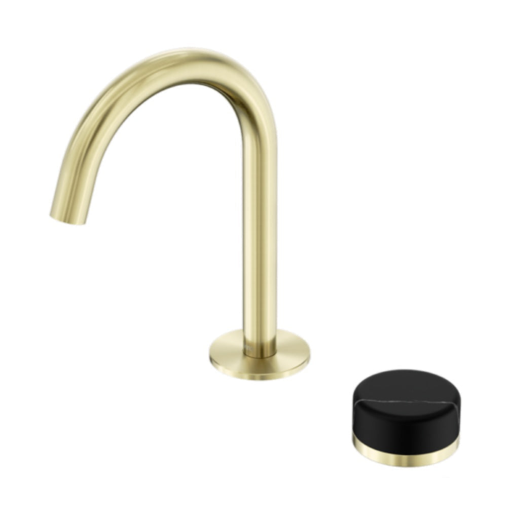 Nero Serenity Progressive Basin Mixer Arc Spout w/ Marquina Black Handle Brushed Gold 24E133BG - Basin Mixers