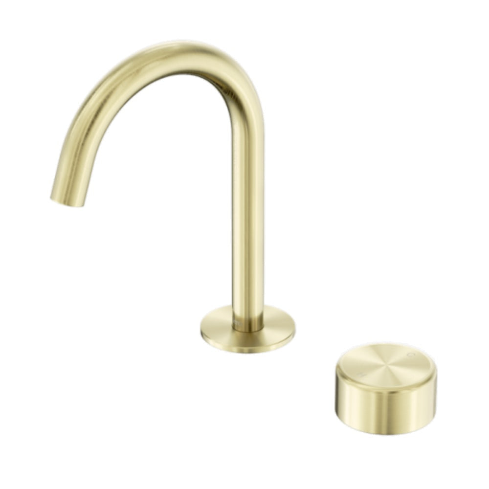 Nero Serenity Progressive Basin Mixer Arc Spout w/ Metal Handle Brushed Gold 24E036BG - Basin Mixers