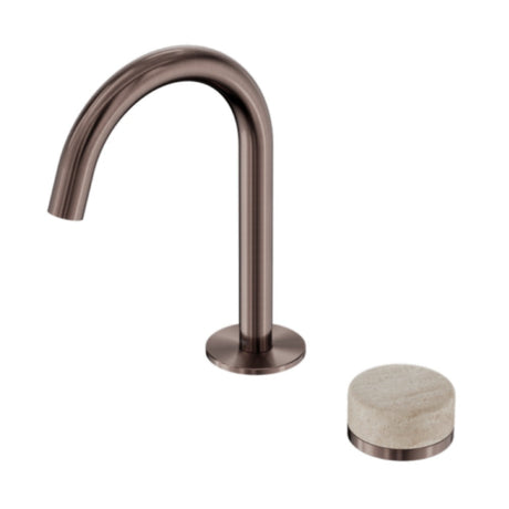 Nero Serenity Progressive Basin Mixer Arc Spout w/ Rome Travertine Handle Brushed Bronze 24E033BZ - Basin Mixers