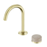 Nero Serenity Progressive Basin Mixer Arc Spout w/ Rome Travertine Handle Brushed Gold 24E033BG - Basin Mixers