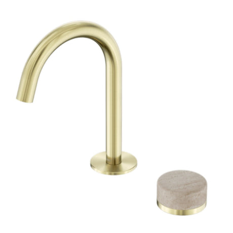 Nero Serenity Progressive Basin Mixer Arc Spout w/ Rome Travertine Handle Brushed Gold 24E033BG - Basin Mixers