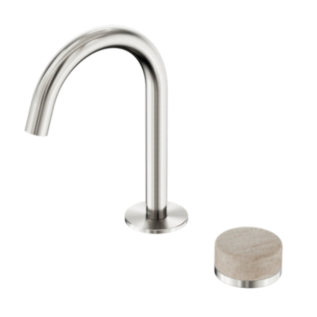 Nero Serenity Progressive Basin Mixer Arc Spout w/ Rome Travertine Handle Brushed Nickel 24E033BN - Basin Mixers