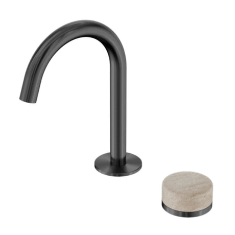 Nero Serenity Progressive Basin Mixer Arc Spout w/ Rome Travertine Handle Gunmetal 24E033GM - Basin Mixers