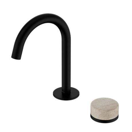 Nero Serenity Progressive Basin Mixer Arc Spout w/ Rome Travertine Handle Matte Black 24E033MB - Basin Mixers