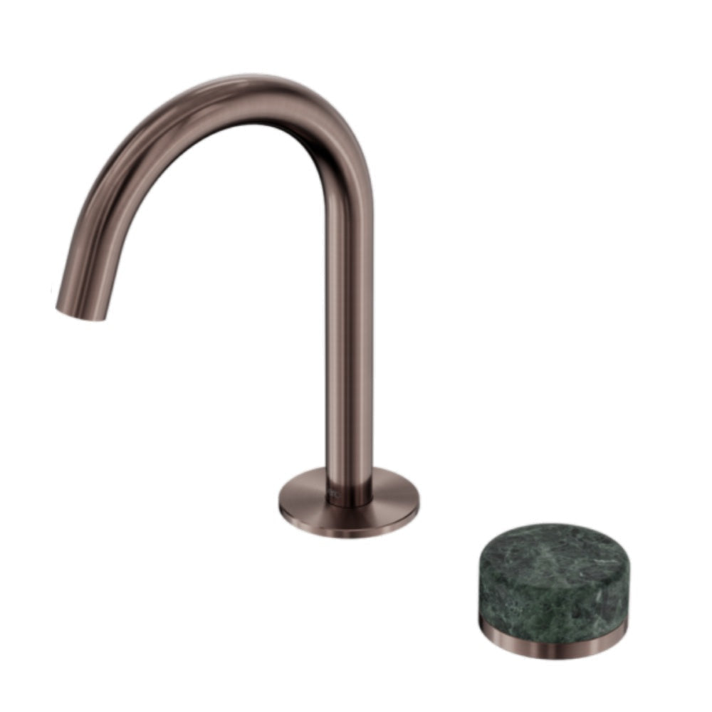 Nero Serenity Progressive Basin Mixer Arc Spout w/ Verde Alpi Handle Brushed Bronze 24E032BZ - Basin Mixers