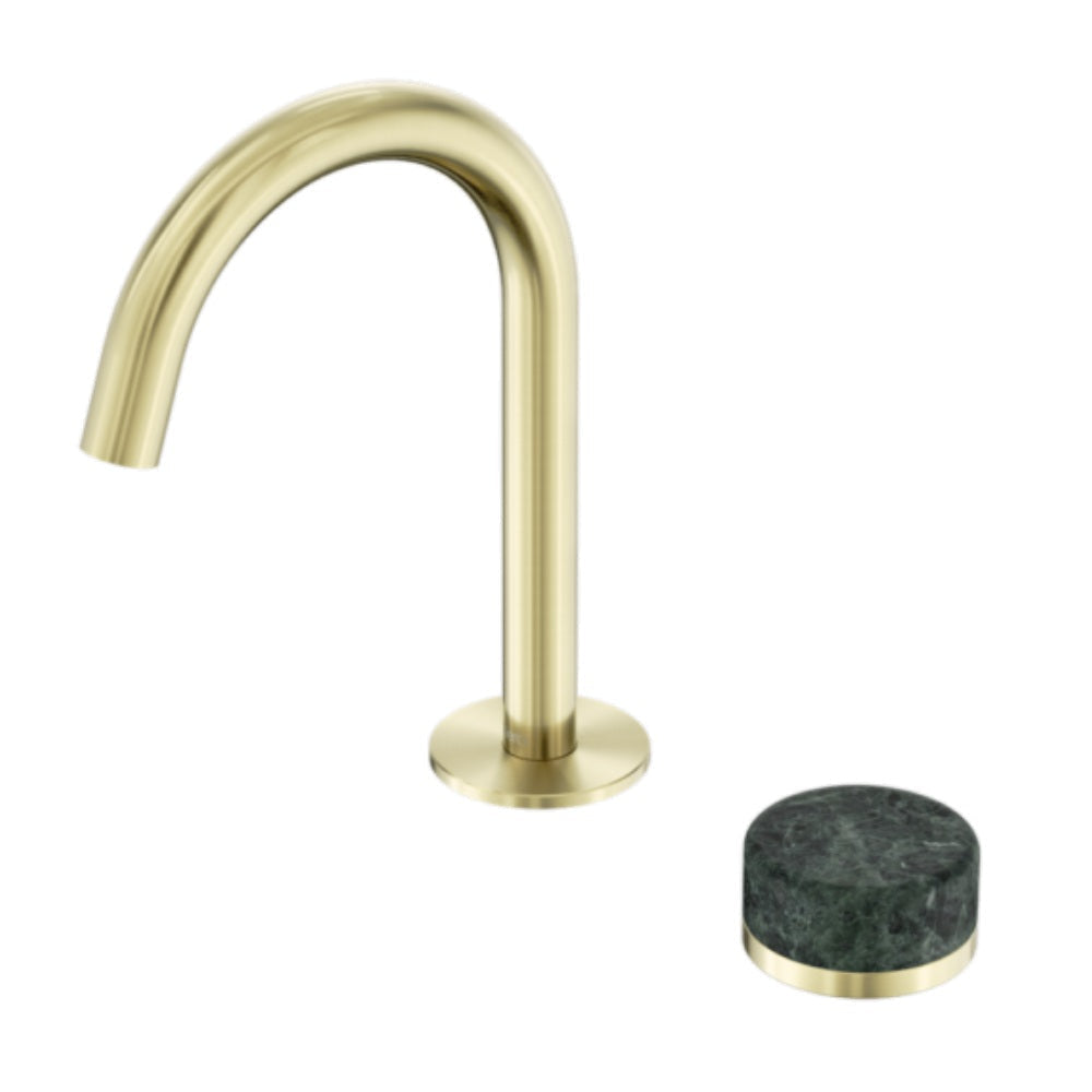 Nero Serenity Progressive Basin Mixer Arc Spout w/ Verde Alpi Handle Brushed Gold 24E032BG - Basin Mixers