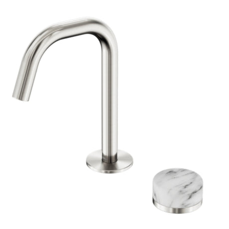 Nero Serenity Progressive Basin Mixer Edge Spout w/ Arabescato Corchia Handle Brushed Nickel 24E046BN - Basin Mixers