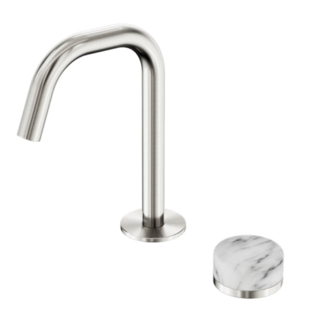 Nero Serenity Progressive Basin Mixer Edge Spout w/ Arabescato Corchia Handle Brushed Nickel 24E046BN - Basin Mixers