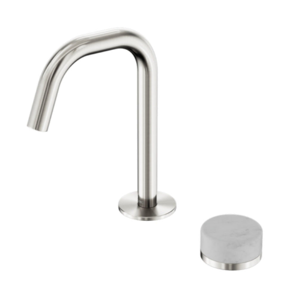 Nero Serenity Progressive Basin Mixer Edge Spout w/ Carrara Handle Brushed Nickel 24E043BN - Basin Mixers