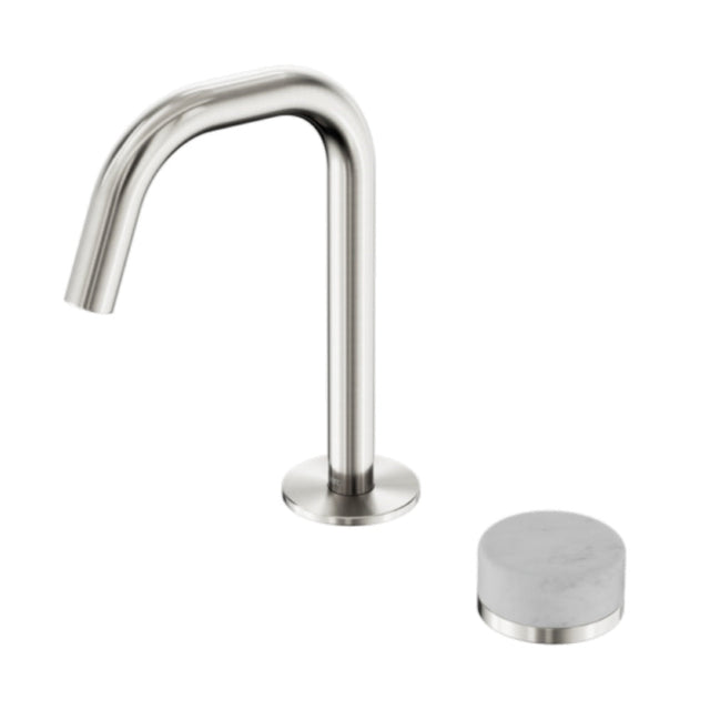 Nero Serenity Progressive Basin Mixer Edge Spout w/ Carrara Handle Brushed Nickel 24E043BN - Basin Mixers