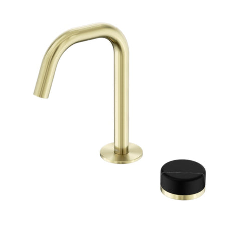 Nero Serenity Progressive Basin Mixer Edge Spout w/ Marquina Black Handle Brushed Gold 24E135BG - Basin Mixers