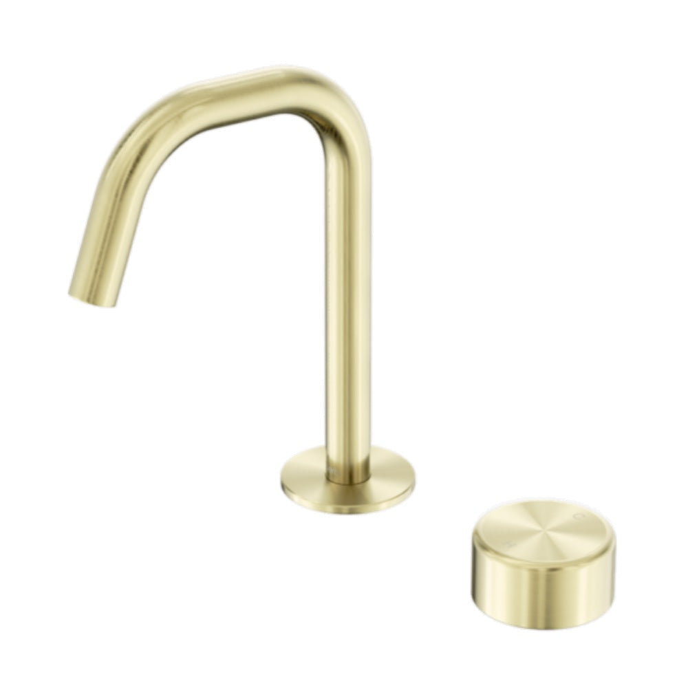 Nero Serenity Progressive Basin Mixer Edge Spout w/ Metal Handle Brushed Gold 24E048BG - Basin Mixers
