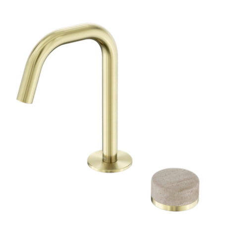 Nero Serenity Progressive Basin Mixer Edge Spout w/ Rome Travertine Handle Brushed Gold 24E045BG - Basin Mixers