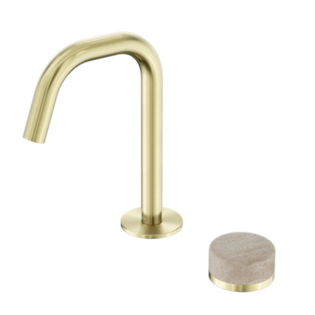 Nero Serenity Progressive Basin Mixer Edge Spout w/ Rome Travertine Handle Brushed Gold 24E045BG - Basin Mixers