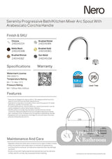 Nero Serenity Progressive Bath/Kitchen Mixer Arc Spout w/ Arabescato Corchia Handle Gunmetal 24E040GM - Diverter Mixers