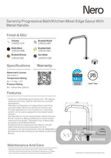 Nero Serenity Progressive Bath/Kitchen Mixer Edge Spout w/ Metal Handle Matte Black 24E054MB - Basin Mixers