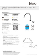 Nero Serenity Progressive Bath/Kitchen Mixer Arc Spout w/ Metal Handle Chrome 24E042CH