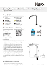Nero Serenity Progressive Bath/Kitchen Mixer Edge Spout w/ Metal Handle Chrome 24E054CH