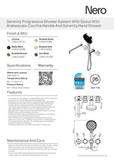 Nero Serenity Progressive Shower System w/ Spout w/ Arabescato Corchia Handle And Serenity Hand Shower Gunmetal 24E016GM
