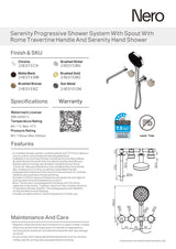 Nero Serenity Progressive Shower System w/ Spout w/ Rome Travertine Handle And Serenity Hand Shower Gunmetal 24E015GM