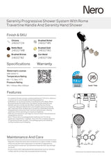 Nero Serenity Progressive Shower System w/ Rome Travertine Handle And Serenity Hand Shower Chrome 24E027CH