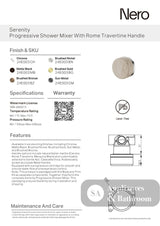 Nero Serenity Progressive Shower Mixer w/ Rome Travertine Handle Matte Black 24E003MB - Bathroom Wall Mixers