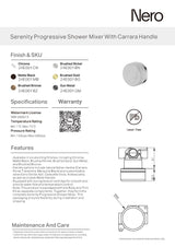 Nero Serenity Progressive Shower Mixer w/ Carrara Handle Brushed Nickel 24E001BN