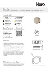 Nero Serenity Progressive Shower Mixer w/ Rome Travertine Handle Matte Black 24E003MB