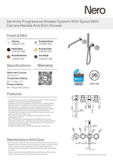 Nero Serenity Progressive Shower System w/ Spout w/ Carrara Handle And Slim Shower Brushed Gold 24E007BG
