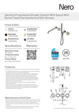 Nero Serenity Progressive Shower System w/ Spout w/ Rome Travertine Handle And Slim Shower Brushed Bronze 24E009BZ