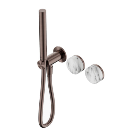 Nero Serenity Progressive Shower System w/ Arabescato Corchia Handle And Slim Shower Brushed Bronze 24E022BZ - Hand