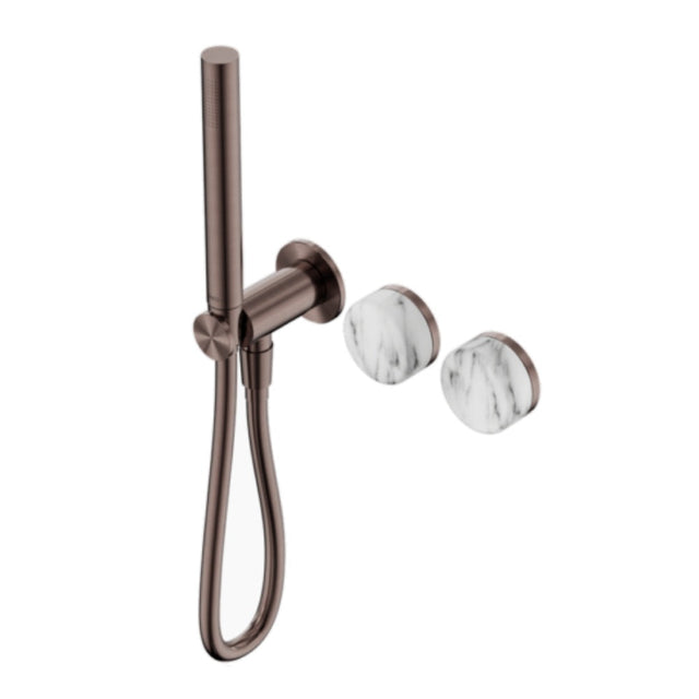 Nero Serenity Progressive Shower System w/ Arabescato Corchia Handle And Slim Shower Brushed Bronze 24E022BZ - Hand